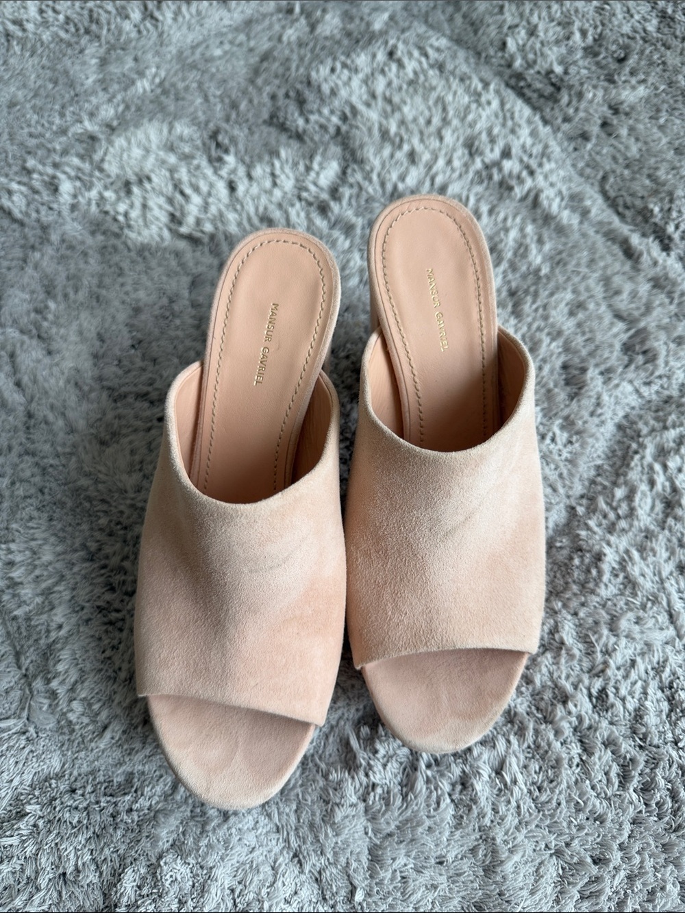 Mansur Gavriel Suede Open-Toe Mules in Blush Pink